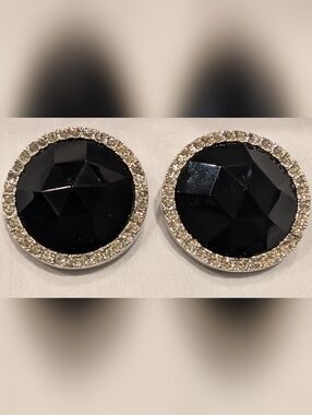 Les Bernard Black and Clear Crystal Halo Stud Earrings - Women Jewelry